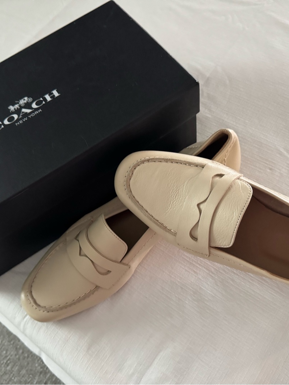 Coach Men’s Cream Leather Penny Loafers — Classic Slip-On